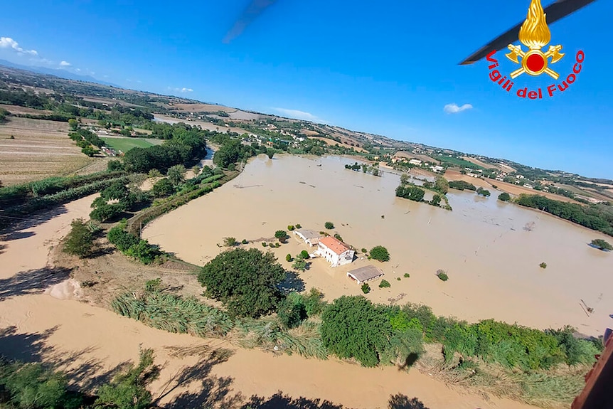Vue aérienne des inondations dans le centre de l'Italie