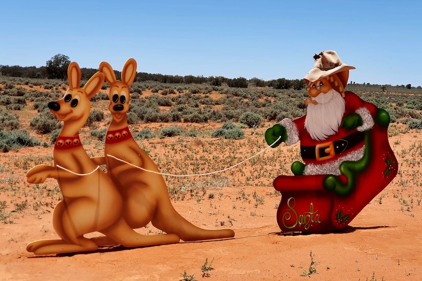 a display of kangaroos pulling Santa's slay