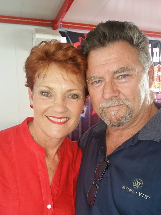 A close up shot of Former candidate for Redcliffe John Cox and party leader Pauline Hanson.