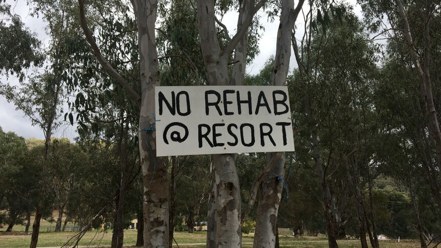 A protest sign nailed to a gum tree.
