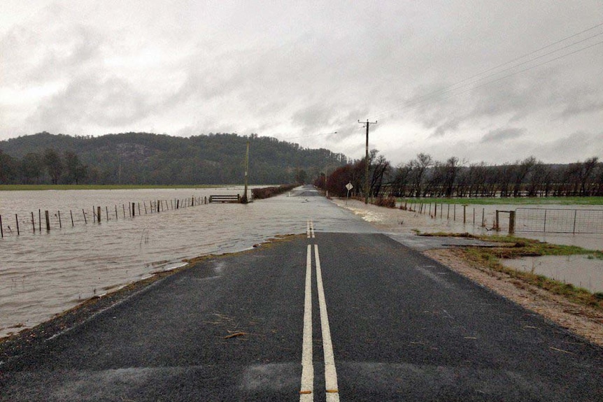 Water across a road near Deloraine