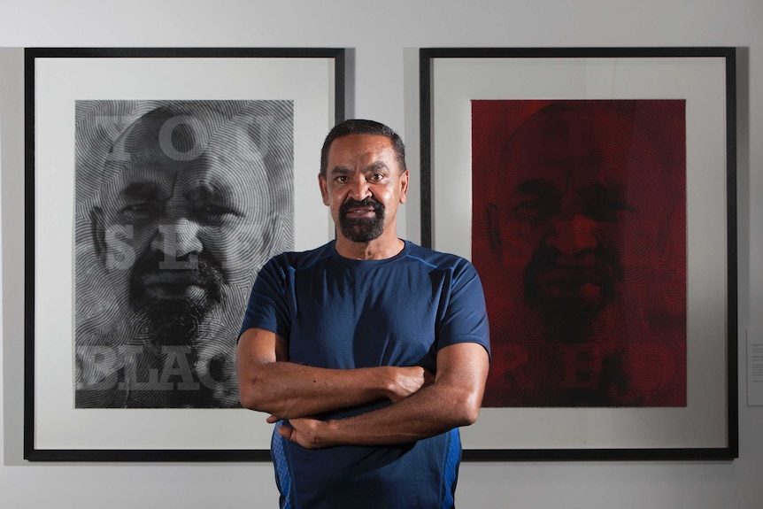 Robert Fielding with his artwork Milkali Kutju