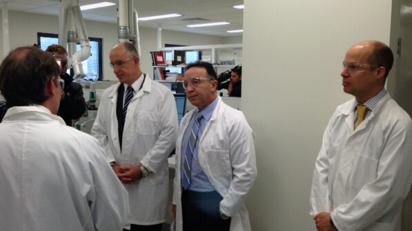 Stuart Robert and Bass MP Andrew Nikolic visit an ADF ration pack factory in northern Tasmania