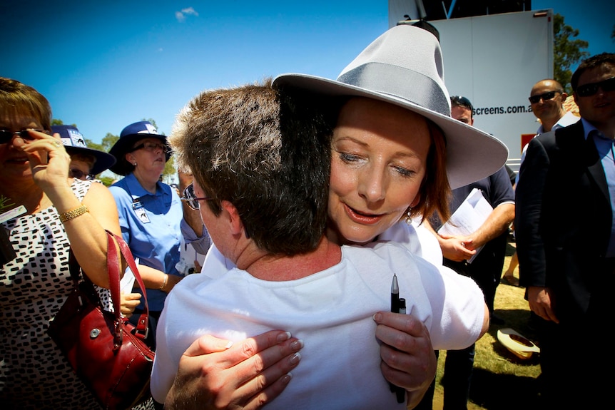 The Prime Minister with Gatton resident Dorelle Sunneth after the service.