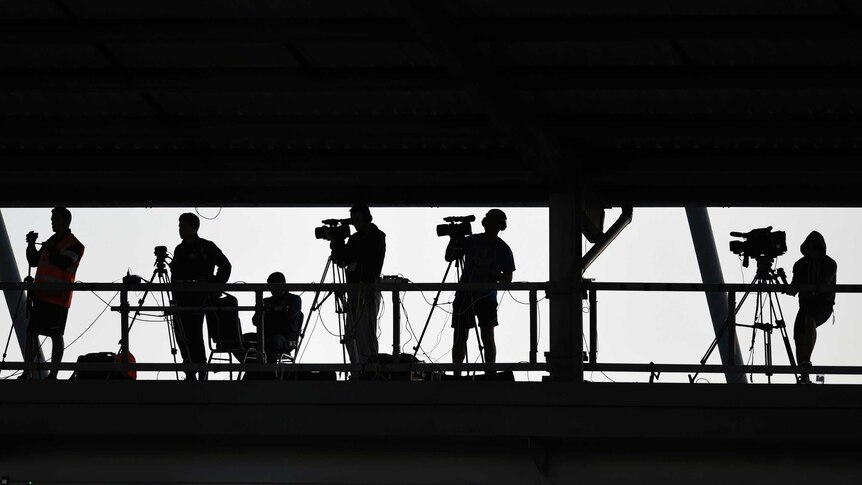 General view of camera crew at pre-season friendly between Colchester United and Crystal Palace.