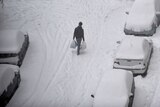 A man walks through heavy snow in Kiev, Ukraine.