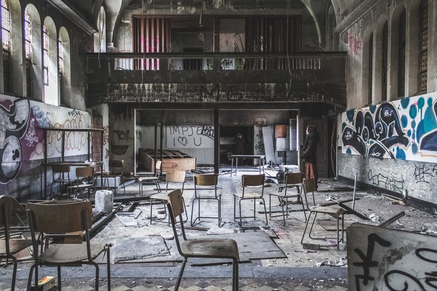 Abandoned building with chairs