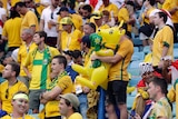 Socceroos fans look dejected in the stands
