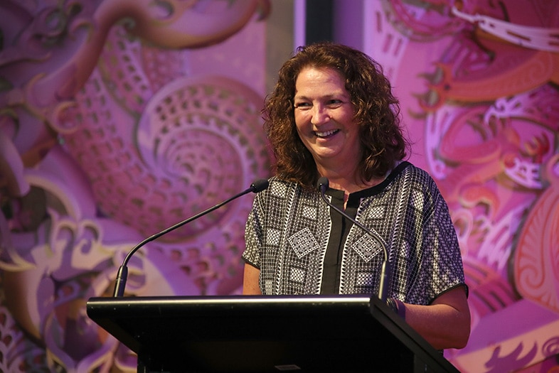 Children's book author Bren MacDribble at the NZ Book Awards, where she won best book for Junior Fiction.