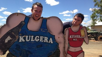 NT Country Hour presenter Matt Brann and Alice Springs rural reporter Nathan Coates at Kulgera