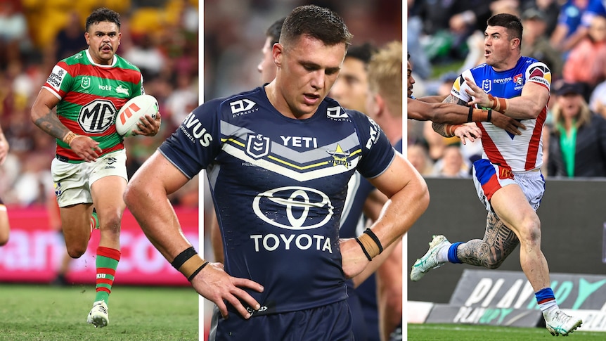 A composite image of Latrell Mitchell, Scott Drinkwater and Bradman Best during NRL games.