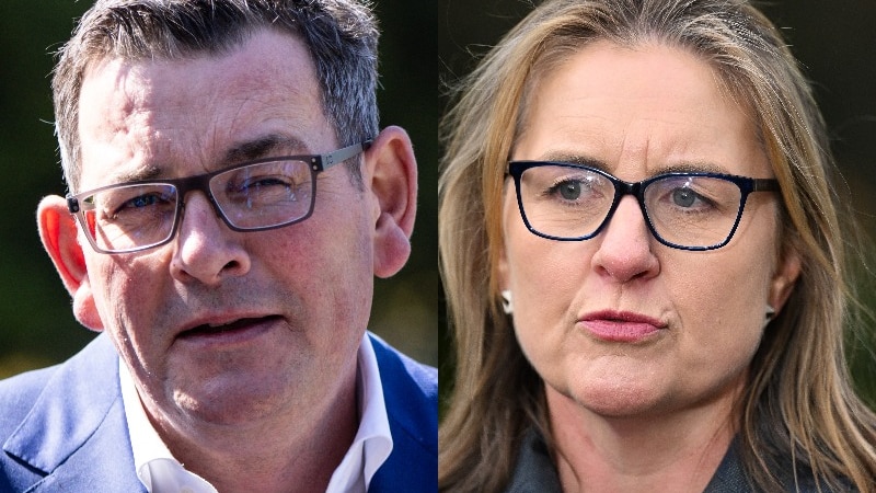 Side-by-side portraits of Victorian Premier Daniel Andrews and his deputy Jacinta Allan taken at separate events in 2023.