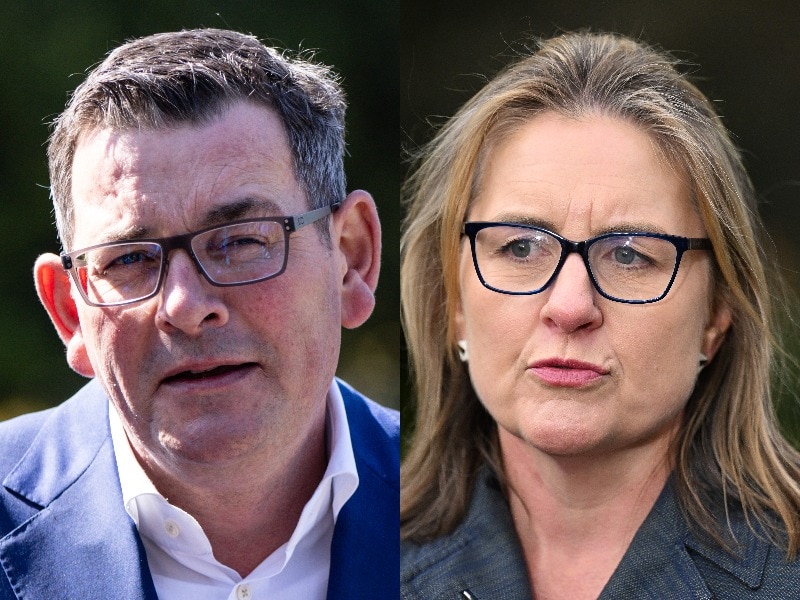 Side-by-side portraits of Victorian Premier Daniel Andrews and his deputy Jacinta Allan taken at separate events in 2023.