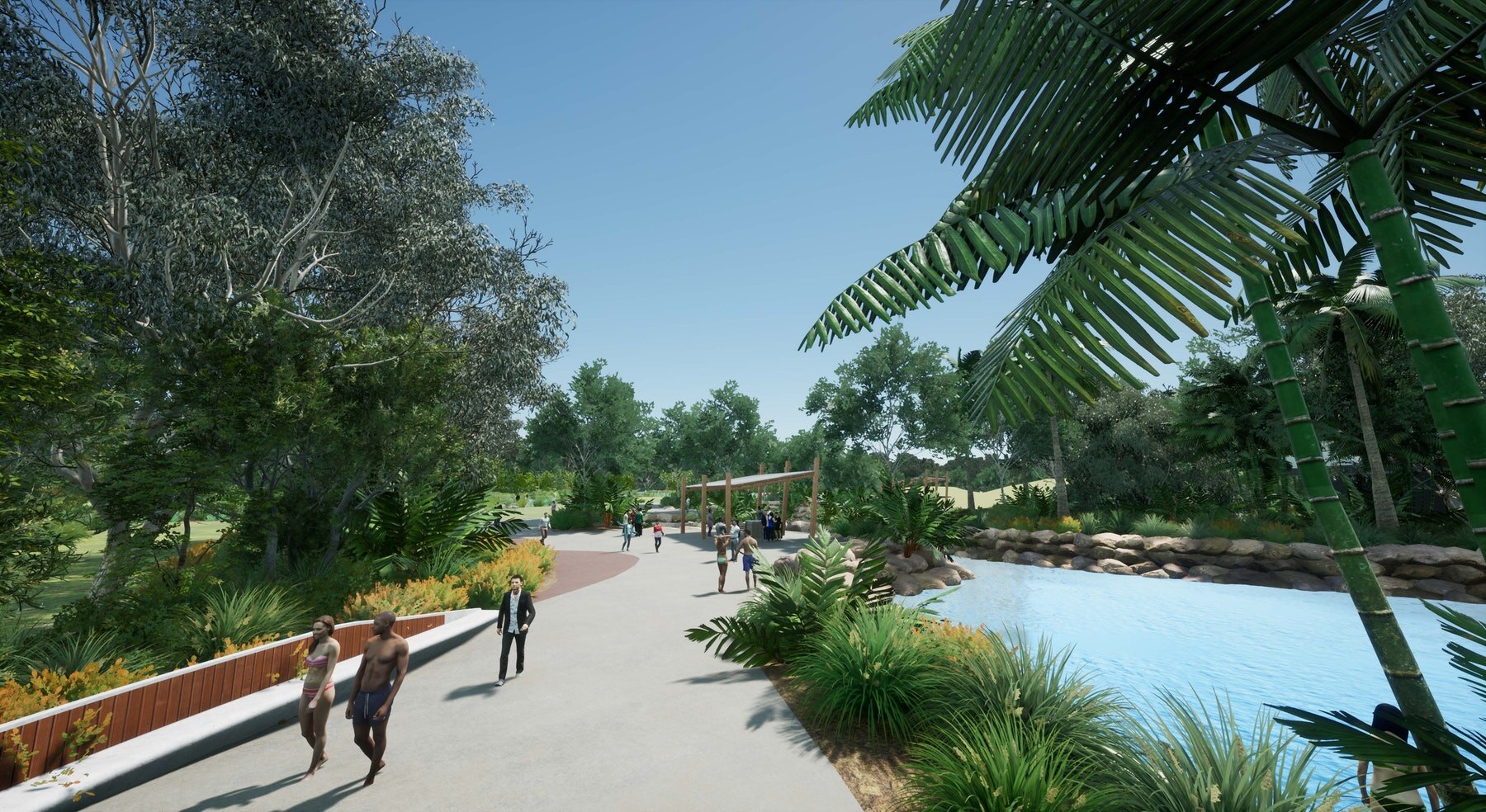 An artists' impression of public lagoon similar to South Bank in Brisbane.