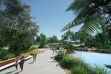 An artists' impression of public lagoon similar to South Bank in Brisbane.