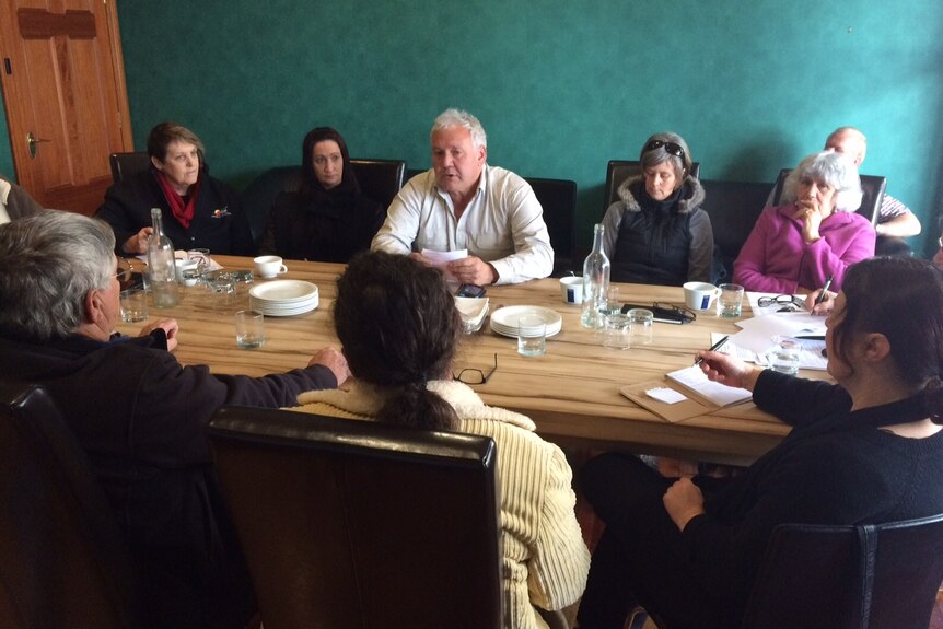 Rodney Dillon (centre) at an Aboriginal meeting in Campbell Town