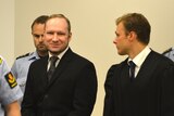 Self confessed mass murderer Anders Behring Breivik arrives in court room 250 at Oslo central court on August 24, 2012.