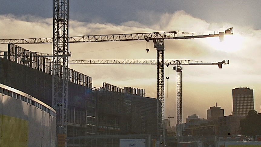 Cranes over Adelaide construction site in North Terrace