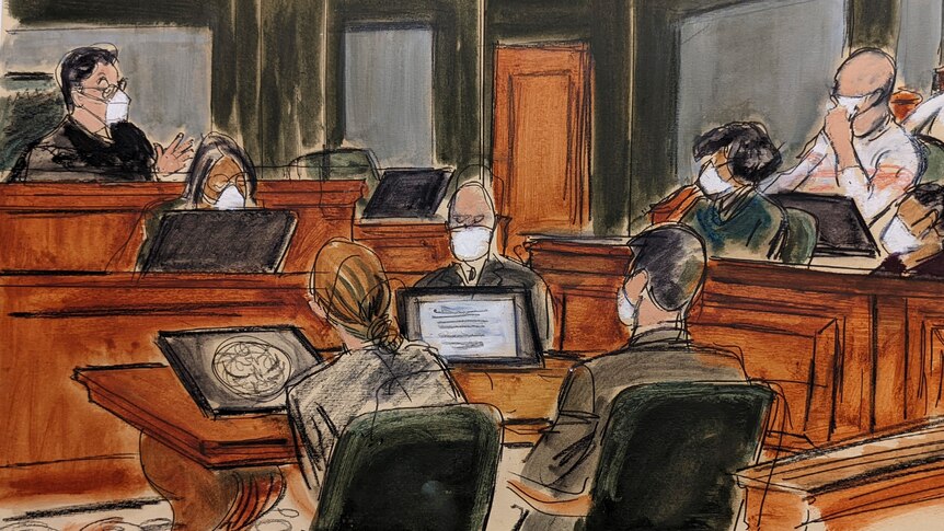 A courtroom sketch of a Judge speaking to the jury.