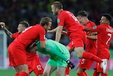 Jordan Pickford and Eric Dier celebrate England's shootout win