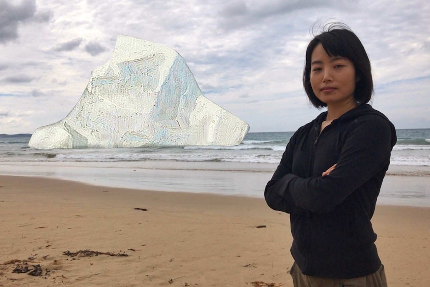 Artist Seol Park with her augmented reality work En plein air or In plain sight.