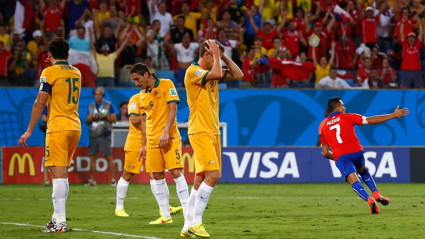Chile's Alexis Sanchez celebrates after scoring against Australia at the World Cup in Brazil.