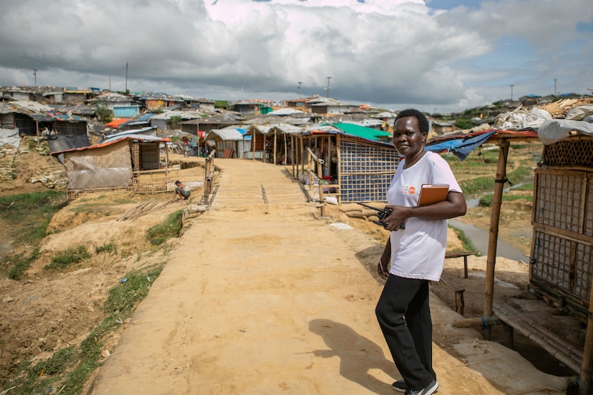 Bakoko Matua, a midwife from Uganda, in Cox's Bazar refugee camp in Bangladesh.