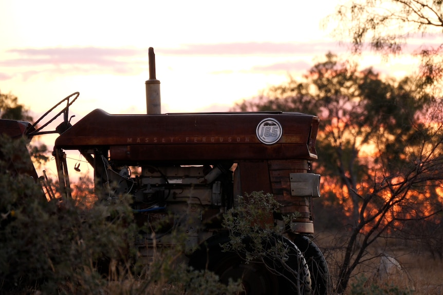 An old tractor soaks up the last of the sun in a paddock.