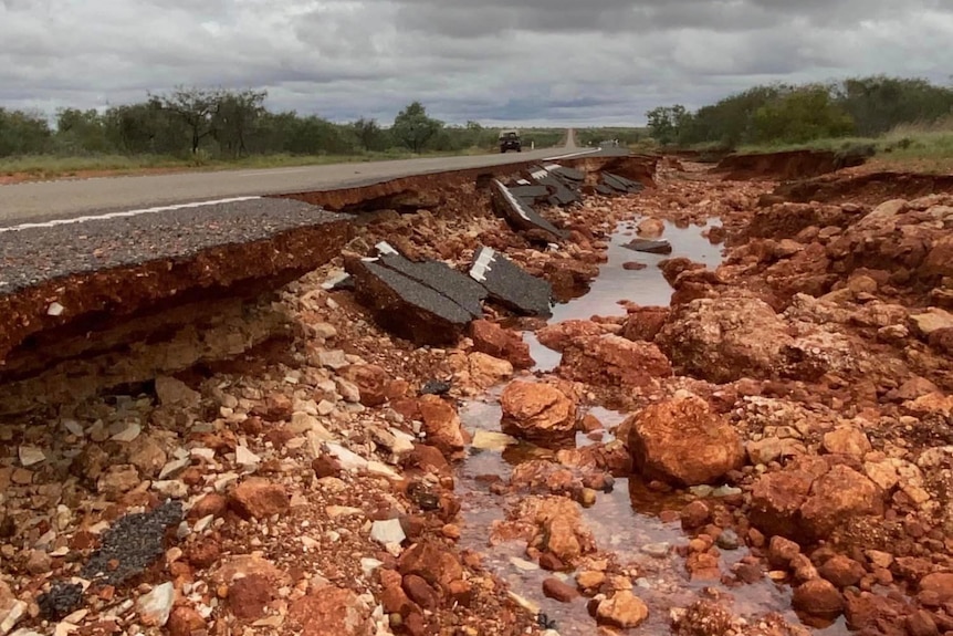 Flood damage on major outback highway