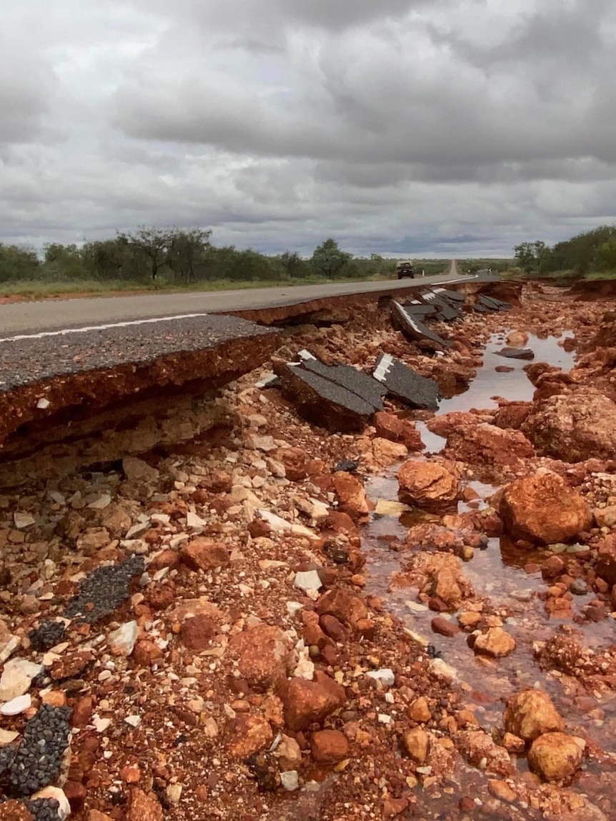 Flood damage on major outback highway