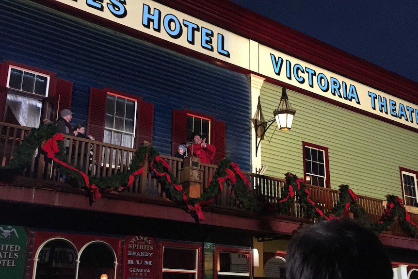 United States Hotel in Sovereign Hill covered with lights
