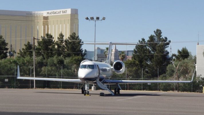 Private jet parked in Vegas.