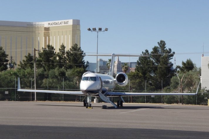 Private jet parked in Vegas.