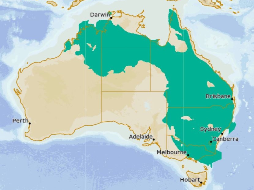 Tuesday's chance of thunderstorms across Australia stretches from the NT through to northern Victoria