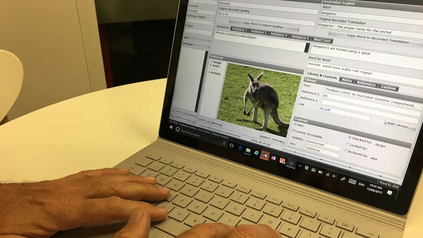 A computer screen showing Indigenous language software.