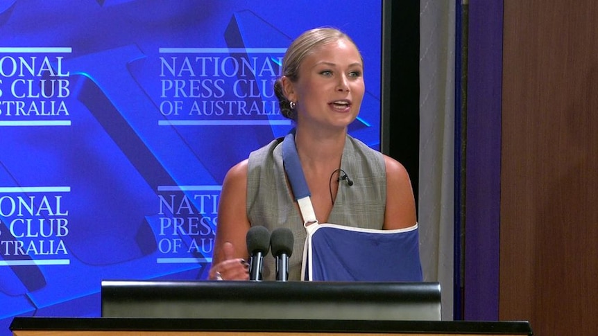 Grace Tame is speaking at the National Press Club