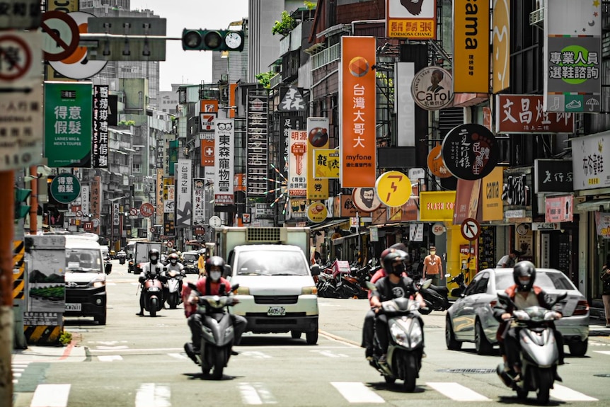 A busy Taiwan street. 
