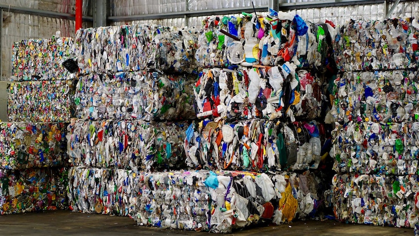 Bales of recycling material at SMRC's Regional Resource Recovery Centre to be exported to Asia.