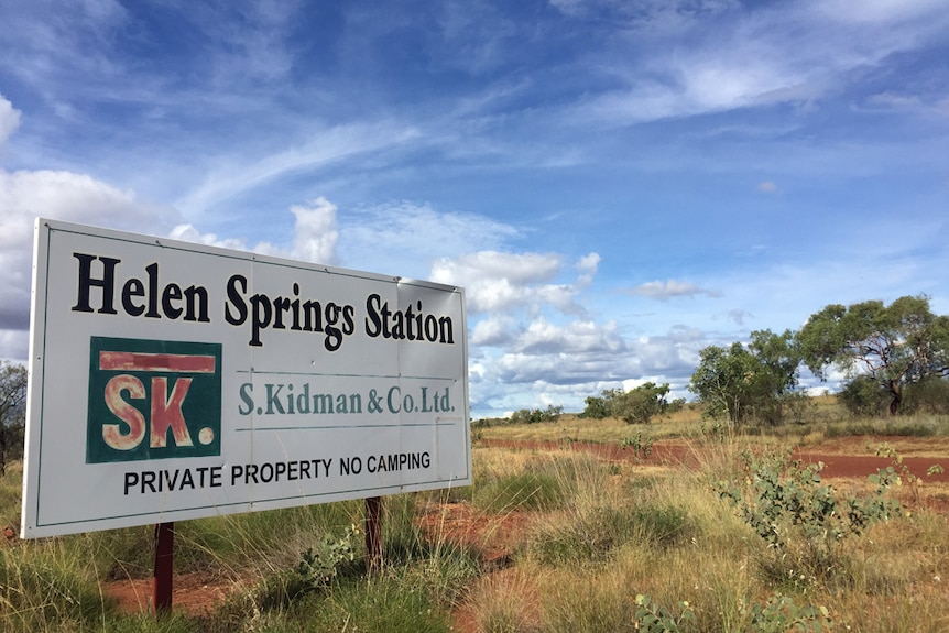 A sign for Helen Springs Station in outback Queensland