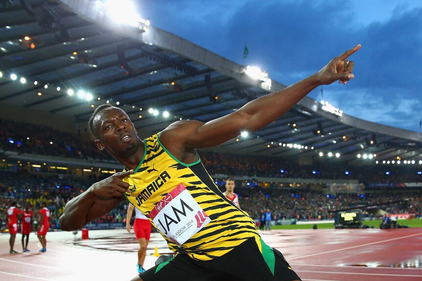 Bolt does his thing after winning Commonwealth Games gold