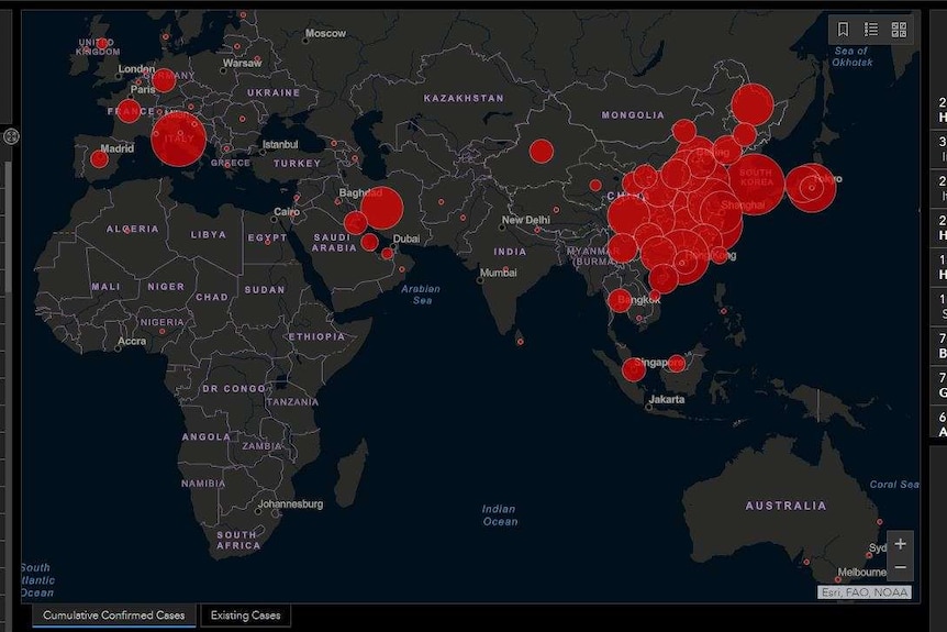 The data and the map of where coronavirus has spread to.