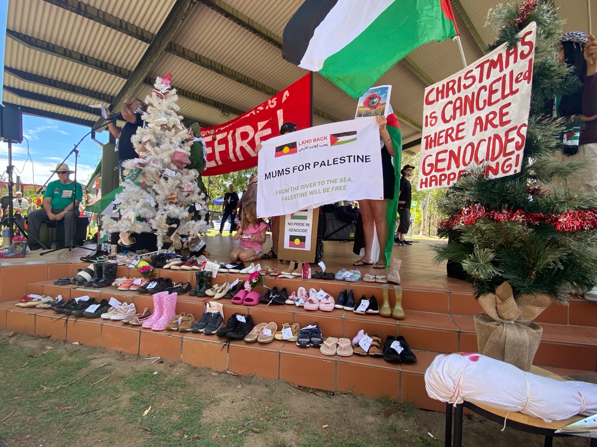 Shoes at pro-palestinian protest in brisbane logan gardens