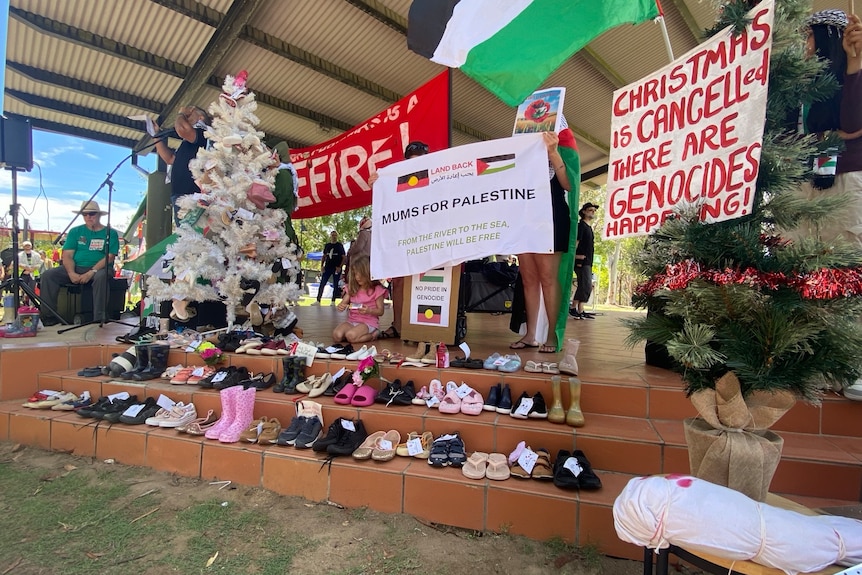 Shoes at pro-palestinian protest in brisbane logan gardens