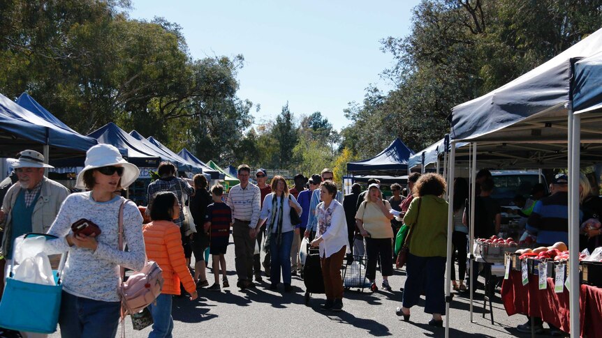 Shoppers browse the stalls at the Southside Farmers Market in Phillip.