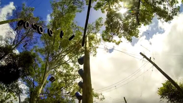 A high ropes course at the Adventure Alternatives school camp site.