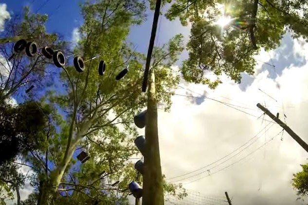 A high ropes course at the Adventure Alternatives school camp site.