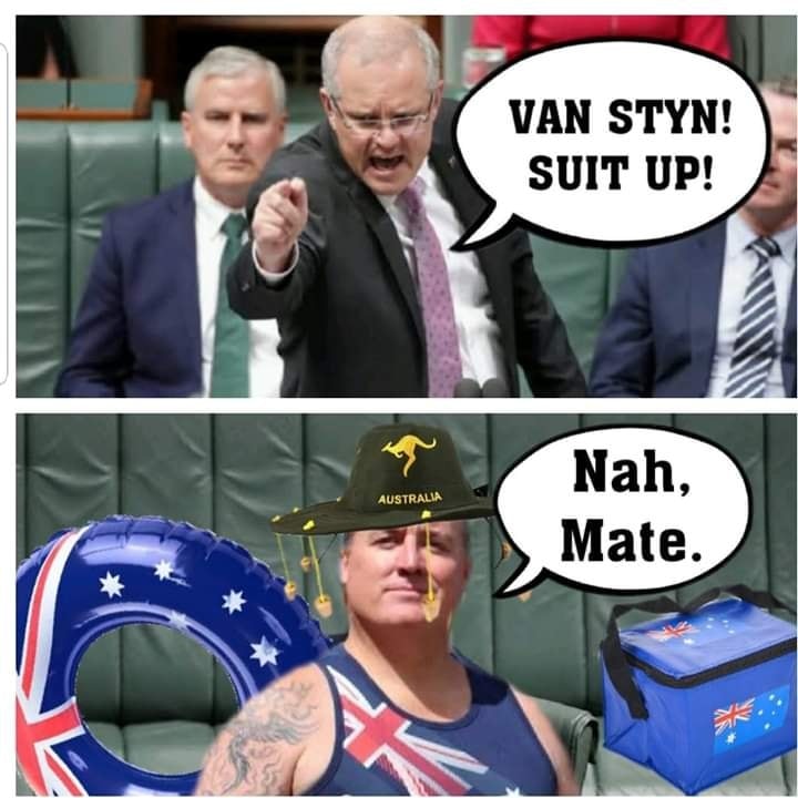 An internet meme showing Scott Morrison in one panel and another man in a second panel.