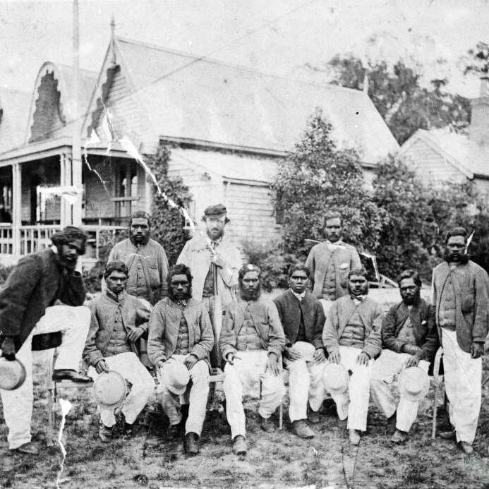 The Aboriginal cricket team with their captain and coach Tom Wills at the MCG, 1866