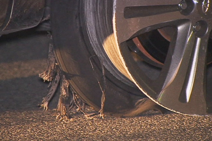 Spikes shredded the vehicle tyre