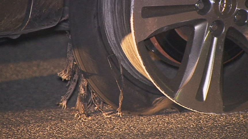 Spikes shredded the vehicle tyre